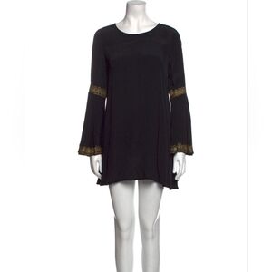 Cleobella Scoop Neck Bell Sleeve Black and Metallic Mini Dress Size